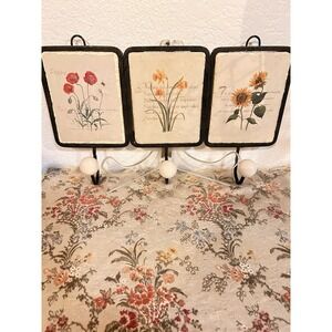 Vintage Inspired Wall Hook Floral Illustration Rustic Country Ceramic  13 x 6".